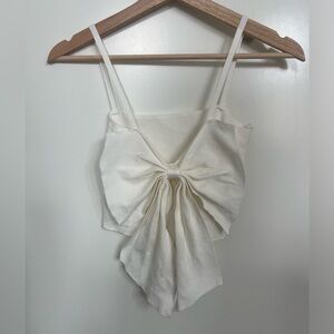 white cream statement bow cropped tank top